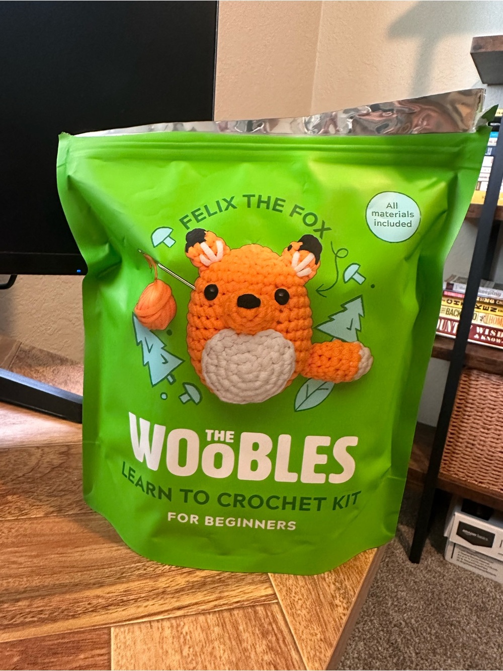The Woobles "Felix the Fox" Crochet Kit - Bright Green Packaging